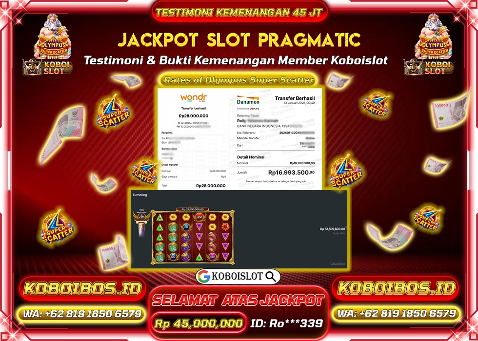 BUKTI KEMENANGAN SLOT GACOR GATES OF OLYMPUS SUPER SCATTER KOBOISLOT Rp45.000.000,- LUNAS